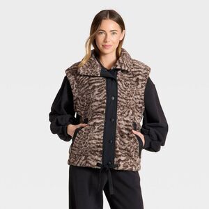 JoyLab - Women's High Pile Vest - JoyLab Animal Print L Brown